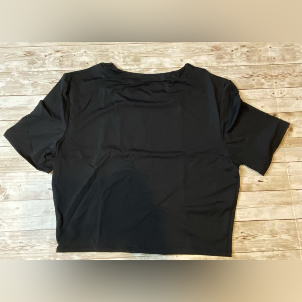 🆕 GAP Women’s Cropped Swim Short Sleeve Rash Guard Rashguard Black Large 12/14 - Picture 7 of 12